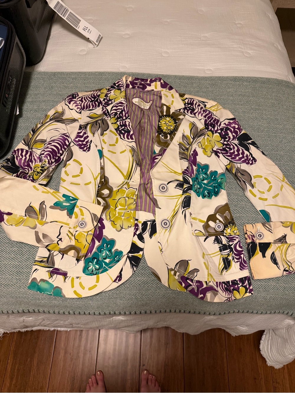 Etro Cream Floral Blazer with Teal, Purple & Yellow Accents